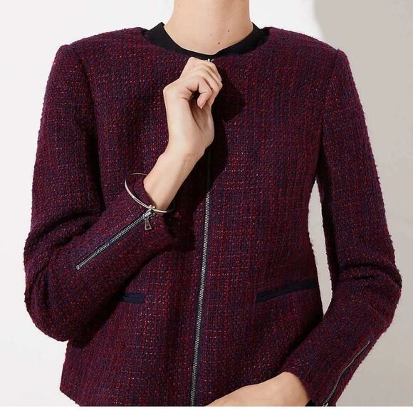 Nwt Women's Purple Tweed Jacket Loft Womens Blazer 6 Red Blue Tweed - Picture 1 of 9